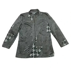 Elliott Lauren Women Black Zip‎ Up Jacket Sz 6 Geometrical Houndstooth Patchwork